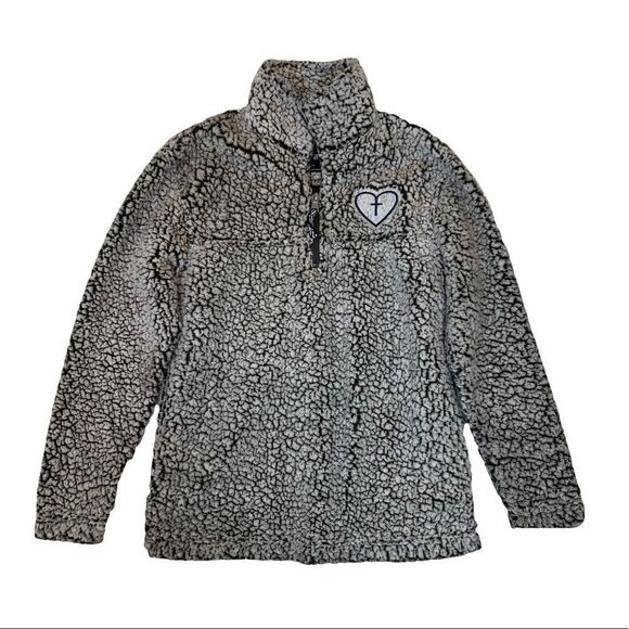 Gray quarter zip sherpa heart cross graphic xs - Picture 1 of 9